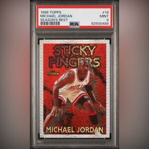 1996 Topps Michael Jordan Seasons Best #18 PSA 9 
‘Sticky Fingers’ Chicago Bulls
